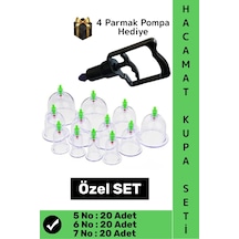 Hacamatseti 20 Adet 5-6-7 No Kupa Islak Kuru Kullanıma Uygun 4 Parmak Pompa Hediyeli Hacamat Seti