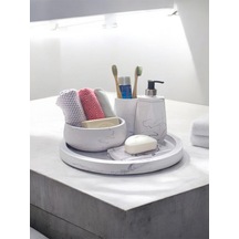 5'lı Mermer Desen Beton Banyo Seti , Sıvı Sabunluk Diş Fırçalığı Beton Aksesuar Takım,tepsi,havluluk Beyaz