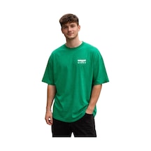 Unisex Oversize Yeşil Tişört %100 Pamuk Wantd Baskılı Salaş Streetwear Kadın Erkek T-shirt Yeşil