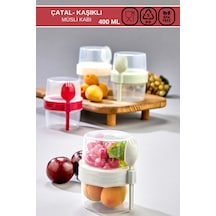 Pratik Taşınabilir Yoğurt, 400 Ml Müsli Saklama Kabı,kaşıklı Beslenme Kabı Plastik Yeşil Diğer