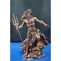 Mitolojik Tasarım Poseidon - Ev Ofis Dekoratif Hediyelik Aksesuar 26 Cm Bakır