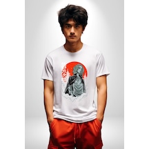 Tokyo Revengers Mikey Red Moon Unisex Unisex Beyaz Organik Baskılı T-shirt Penye Yüksek Kalite Beyaz
