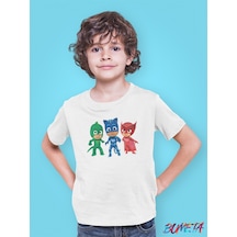 Bumeta Pijimaske Piji Maske Catboy Gekko Owlett All Karakter Characters Çocuk Tişört T-shirt Beyaz