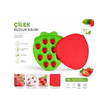 Qerhome Çilek Şekilli Silikon Buz Kalıbı Kapaklı Buzluk Çok Renkli