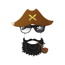 Kahve Renk Şapkalı Siyah Sakallı Pipolu Jack Sparrow Denizci Korsan Gözlüğü 24x25 Cm