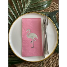Gümüş Yaldızlı Pembe Flamingo Peçete
