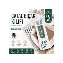 Kağıt Çatal Bıçak Kılıfı 300 Adet 3x4x25 Cm Baskılı Kaşık Çatal Bıçak Servis Kesesi Restoran Cafe Büfe
