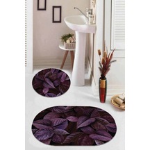 Mürdüm Yapraklı Banyo Halısı Klozet Oval Paspas Seti Bs062n11