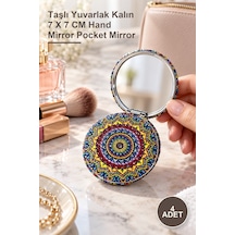 4 Adet El Aynası Taşlı Yuvarlak Kalın 7 X 7 Cm Hand Mirror Pocket Mirror Diğer