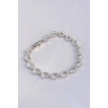 Mey İthalat Vip Seri Pirinç Zirkon Taşlı Gümüş Renk Arpa Model Bileklik - Özel Seri Meyeb665dc193916eb9583607b412