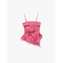 Koton Gipeli Slim Fit Bağlama Detaylı Pötikareli İnce Askılı Asimetrik Bluz Pembe Desenli 6sak30155ew