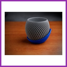 Bezos 3d Baskı Küre Saksı - Kafes Dokulu İki Parçalı Dekoratif Saksı - Gri-mavi Bty Standart 50232006