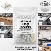 Tr Yapışkanlı Kroşe 20x20 Mm 100 Adet - Kablo Bağlama Klipsi, Çift Taraflı Bantlı Kablo Düzenleyici Sabitleyi Genel