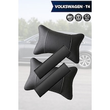 Volkswagen T4 Uyumlu Lüks Set Deri Kemer Koruyucu Siyah Deri Yastık