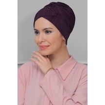 Hürrem Bone Mürdüm Pratik Hazır Geçmeli Tesettür Bone Fukuro Piliseli Çapraz Mürdüm