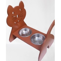 Hobi Erc 90373 Model Kedi Mama Ve Su Kabı Seti Mdf Ceviz Renk Paslanmaz Tabak