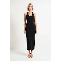 Benerly Kadın Havuz Yaka Kolsuz Bodycon Midi Elbise %96 Polyester Elastan Siyah
