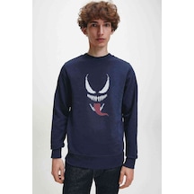 Venom Baskılı Indigo Mavi Lacivert Erkek Örme Sweatshirt (530951607)