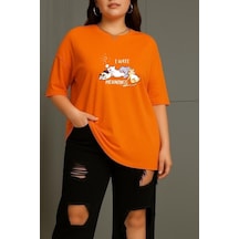 Büyük Beden Uyuyan Kediler Unisex Tişört Turuncu