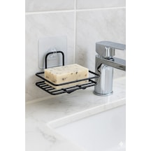 Buççin Online Mağaza Yapışkanlı Sabunluk Banyo Mutfak Lavabo Metal Katı Sabunluk Siyah Metal Siyah Çok Renkli