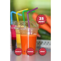 Plastik Bardak Milkshake Bardağı Kapak Pipet 14 Oz 400 Cc - 25 Adet