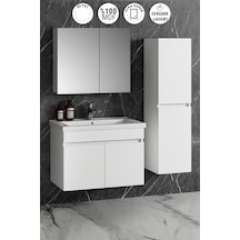 Çiğdem 80+35 Cm Beyaz Mdf Sepetli Asma Banyo Dolabı Takımı Beyaz