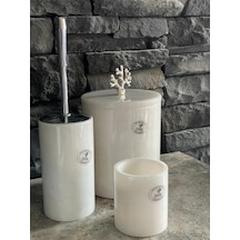 Beyazı Mermer Çöp Kovası, Wc Fırçalığı, Diş Fırçalık 3,lü Set Beyaz