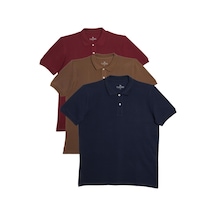 Tudors Erkek Regular Fit %100 Pamuk 3'lü Bordo-kahverengi-lacivert Pike Polo Yaka Tişört-34524 Multi