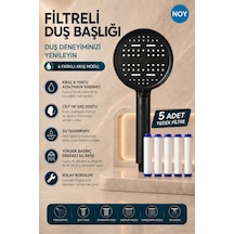 Duş Başlığı Seti Filtreli Duş Başlığı 6 Fonksiyonlu 5 Yedek Filtre Hediyeli Premium Serisi Siyahmat