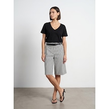 Dilvin 32847 Lyocell Karışımlı V Yaka T-shirt-siyah