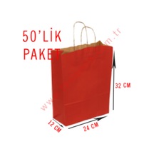 50 Adet 24X32 Cmlik Saplı Renkli Kraft Kağıt Poşet Çanta