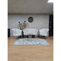 Zafir Papatya Çay Seti Koltuk Takımı Krom Sivriltme Ayak, Balkon, Salon, Ofis, Cafe Koltuk Takımı Bej