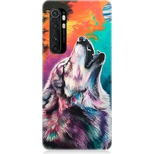 Xiaomi Mi Note 10 Lite Uyumlu Soyut Arka Planda Uluma Desenli Silikon Kılıf Çok Renkli