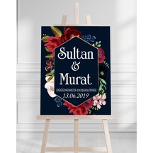 Söz Nişan Düğün İçin 50x70 Karşılama Panosu - Renkli Çiçek Temalı 02 Beyaz