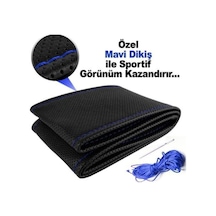 Renault Clio Symbol 2013+ Uyumlu Dikmeli Direksiyon Kılıfı Noktalı Mavi Ipli 11cm