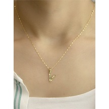 14 Ayar Altın Küçük Füzyon V Harfli Kolye Sarı