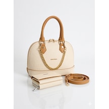 Just Polo Lüks Tasarım Zincir Detaylı Lüks El & Omuz Çantası Ve Cüzdanı Kombin Shopper Ebat : 25x22 Cm Krem - Camel