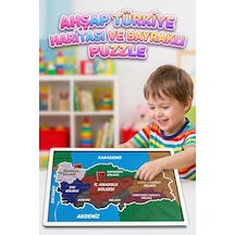 Benim Güzel Vatanım Ahşap Türkiye Haritası Ve Bayrağı Eğitici Montessori Çocuk Puzzle