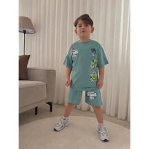Cg Kids Brawl Stars Temalı Tshirt Ve Şort Alt Üst Takım Sırt Baskı Detaylı Mint Yeşili