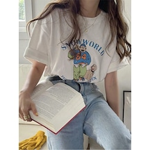 Adrift Karikatür Ve Grafik Tasarım Oversize T-shirt Cartoon/letter Serisi Kod394 Beyaz