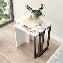 Robin Home Lidya 2'li Zigon Sehpa Yan Sehpa Metal Ayaklı Beyaz
