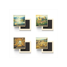 Kahramanmaraş - 4'lü Memleket Seti - Baskılı Buzdolap Magneti Kare - 9x9 Cm - 4 Adet
