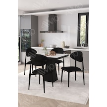 Avvio Elite Siyah Polo Metal Sandalye 90x90 Kare Yemek Masası Mutfak Masası Masa Sandalye Takımı Beyaz