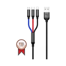 Gereç Cihaz Aparatı Renkli Kablo Şarj Kablosu Type-c Lightning Micro U35 Siyah 3ın1 3.0a