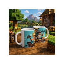 Minecraft Temalı Baskılı Beyaz Seramik Kupa - Oyuncu Hediyesi - Özel Tasarım Kupa Beyaz