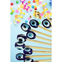30 Adet Nazar Boncuklu Pasta Kürdanı 6 Cm - Pasta Süsü- Cupcake