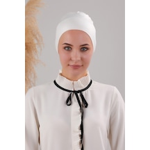 Melodi Scarf Tesettür Geçmeli Bağcıklı Viskon Likralı Bone Ekru Ekru