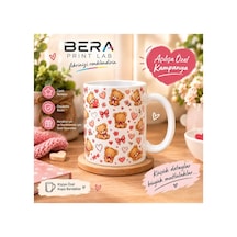 Bera Print Lab Ayıcıklı Ve Kalp Desenli Seramik Kupa Bardak Sevimli Tasarım Beyaz - 936120962 Beyaz