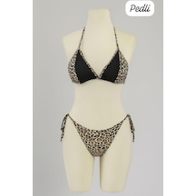 Epilons Zenviaatt2 Kadın Siyah Ve Leopar Detaylı Yandan Bağlamalı Bikini Takımı Zenvi312
