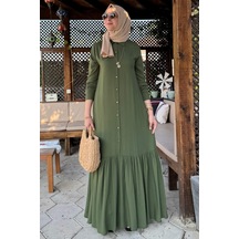Rabia Şamlı Süreyya Gömlek Elbise Haki Normal
